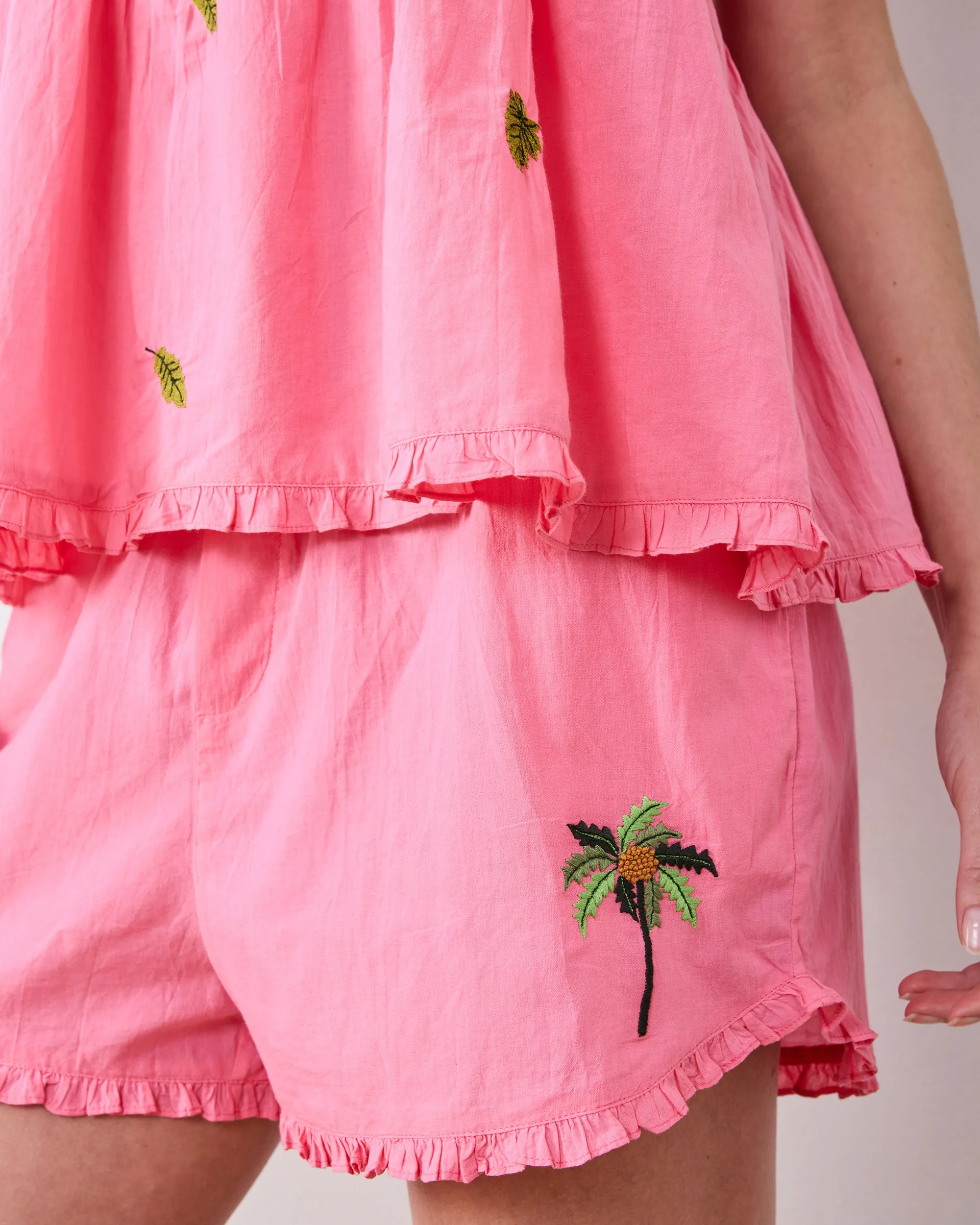 Embroidered Flamingo Social - Naya Short Set - Coral Sunset sold by Printfresh product image thumbnail 5