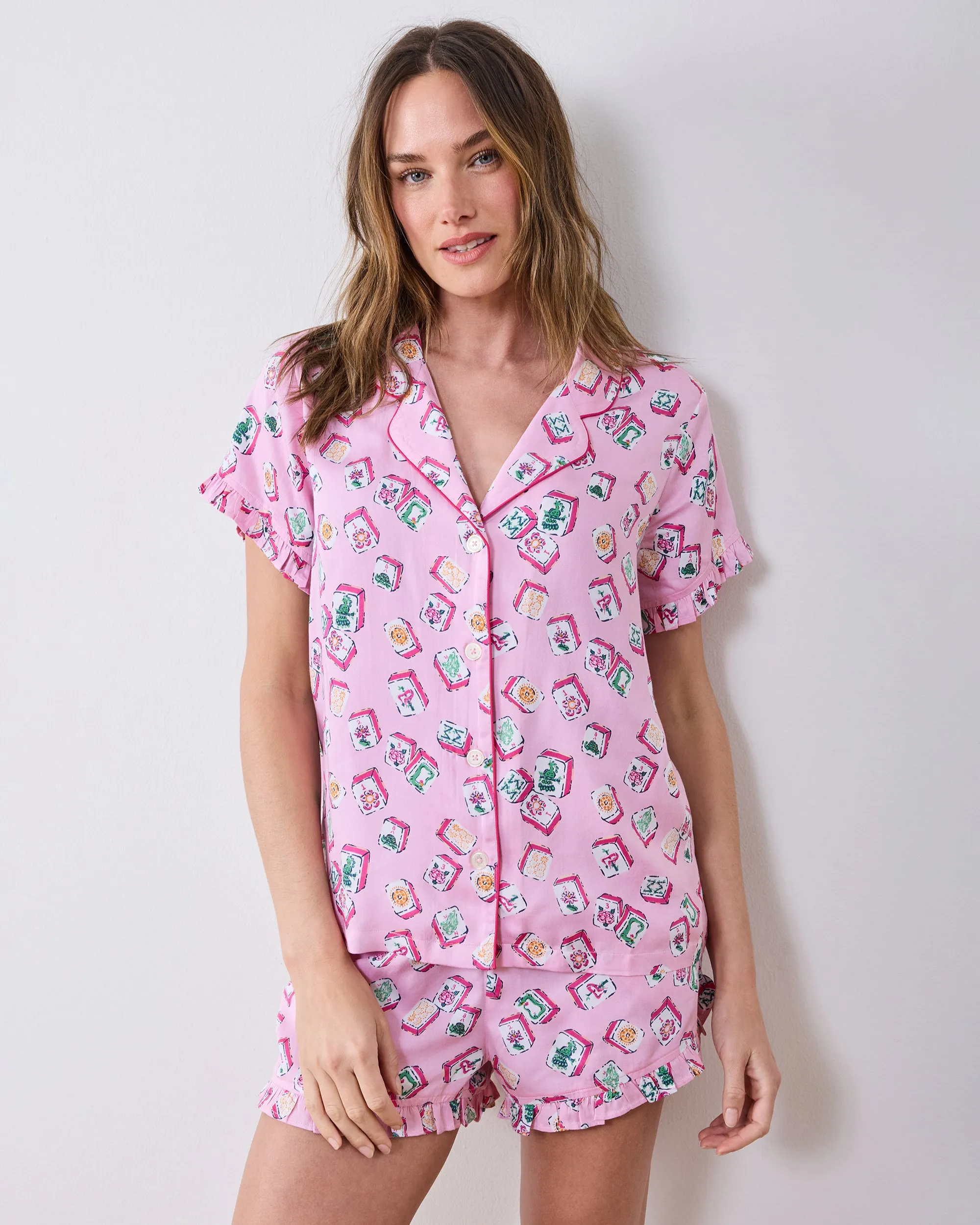 Lucky Tiles - Eco Satin Ruffle Set - Peony Pink sold by Printfresh