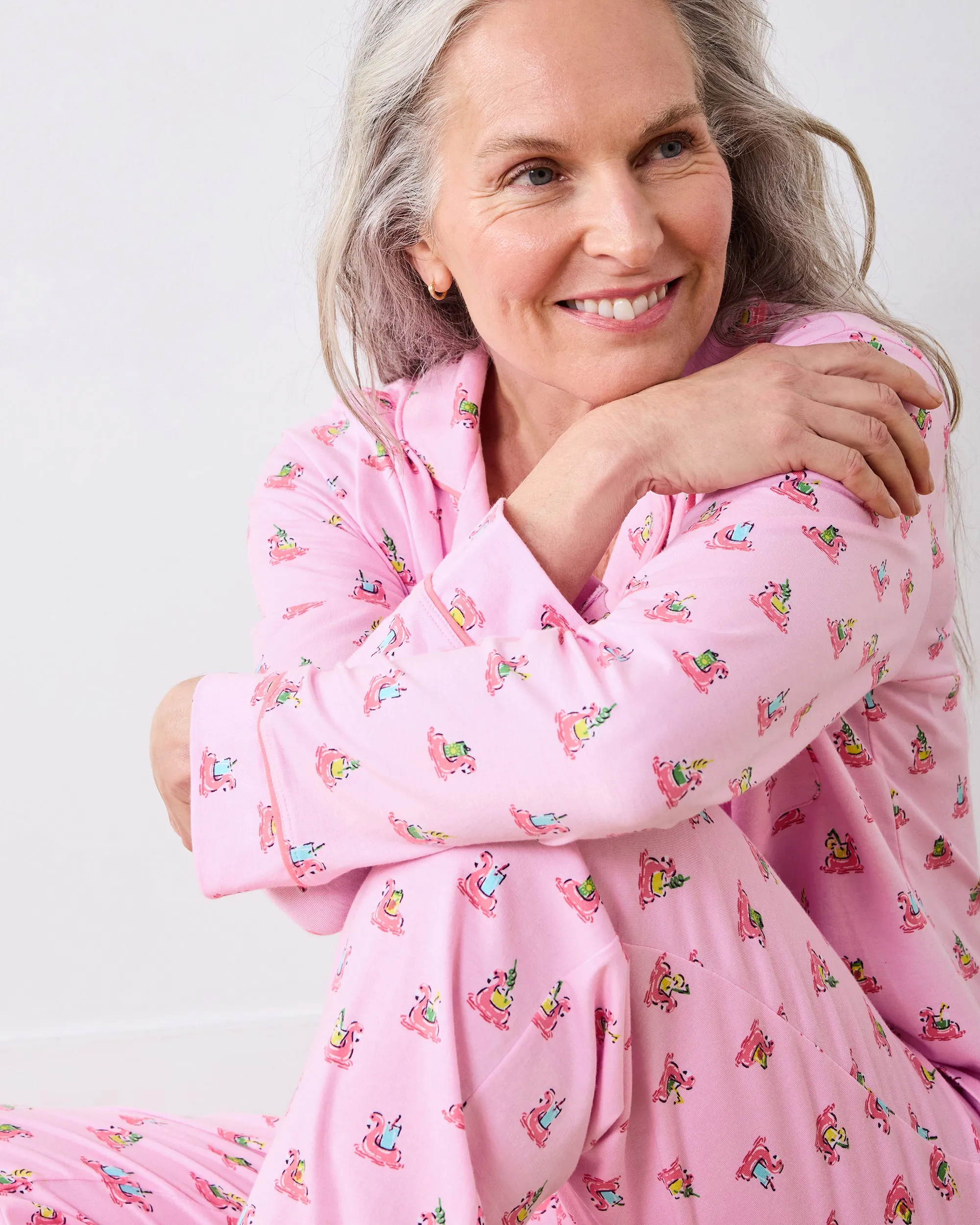 Flamingo Floaties - Organic Pima Modal Knit Long PJ Set - Pink Lemonade sold by Printfresh