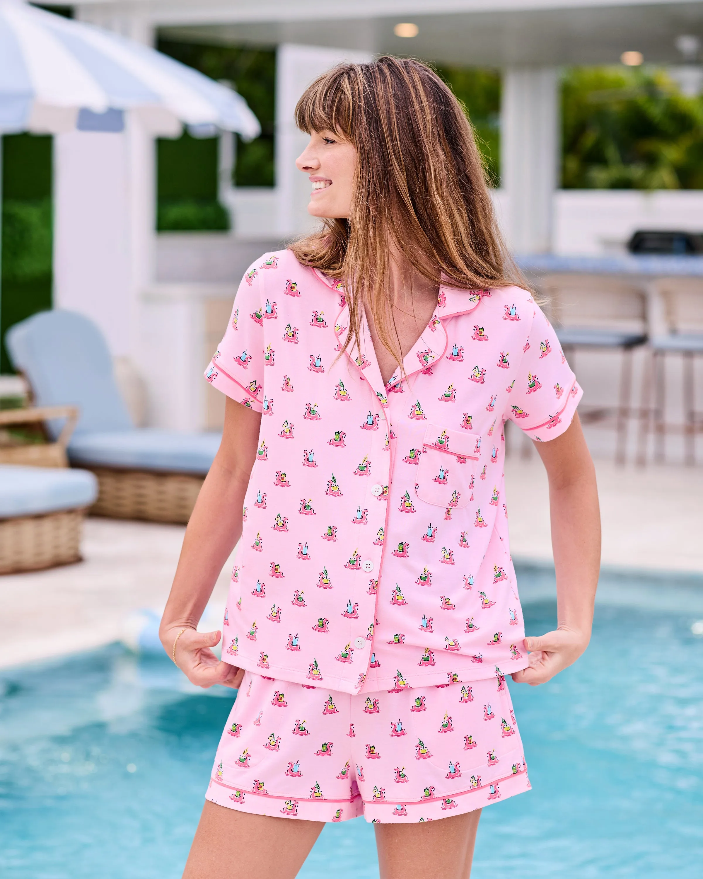 Flamingo Floaties - Organic Pima Modal Knit Short PJ Set - Pink Lemonade sold by Printfresh