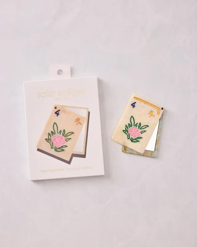 Ivory Combo - Hand Painted Flower Mahjong Compact Mirror - Solar Eclipse made by Printfresh