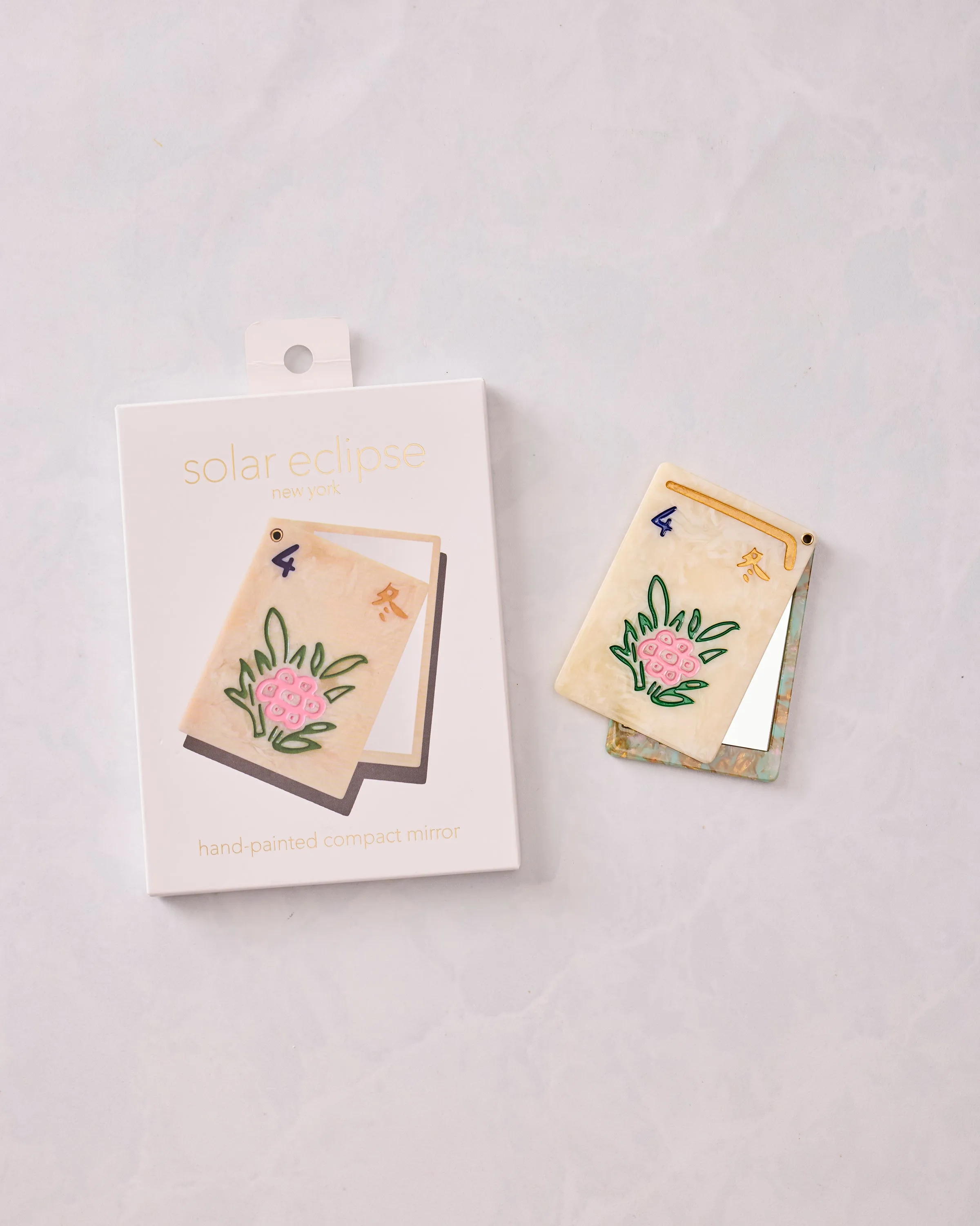 Ivory Combo - Hand Painted Flower Mahjong Compact Mirror - Solar Eclipse sold by Printfresh