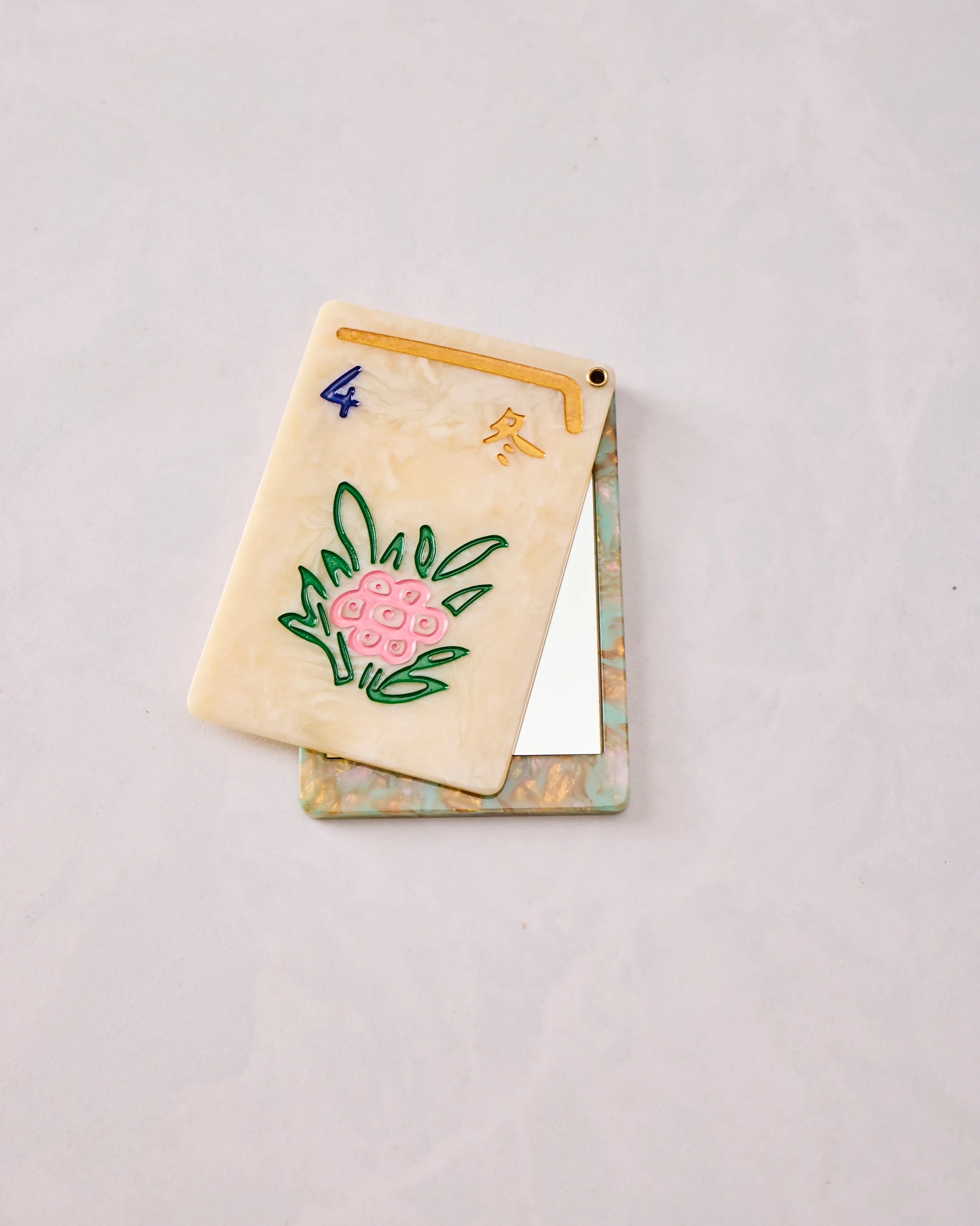 Ivory Combo - Hand Painted Flower Mahjong Compact Mirror - Solar Eclipse sold by Printfresh product image thumbnail 2