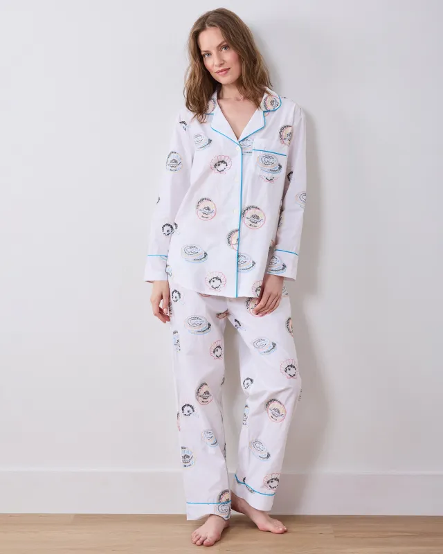 Embroidered Caviar Club - Tall Long PJ Set - Pearl made by Printfresh