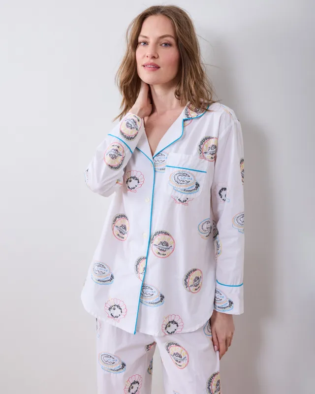 Embroidered Caviar Club - Petite Long PJ Set - Pearl made by Printfresh
