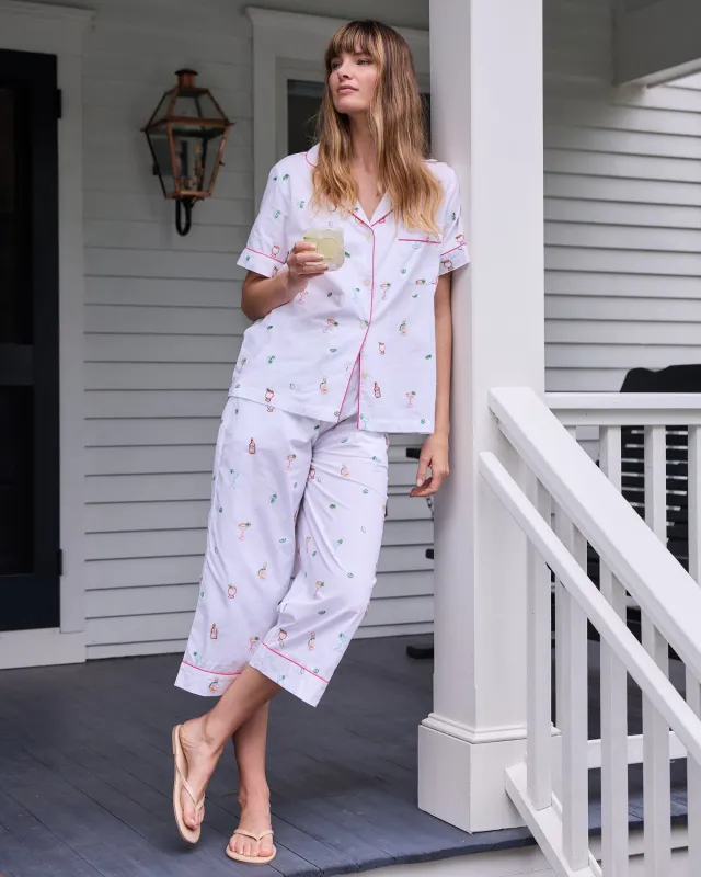Embroidered Tequila Sunrise - Short Sleeve Top & Cropped Pants Set - Cloud made by Printfresh