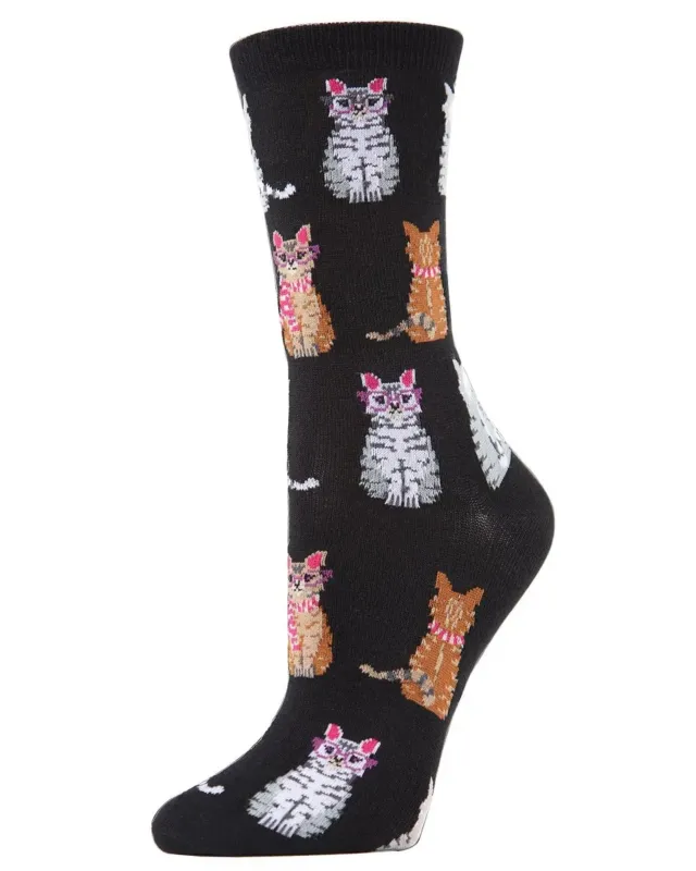 Black Combo - Studious Cats Bamboo Blend Crew Socks - Infinity Classics International Inc. made by Printfresh
