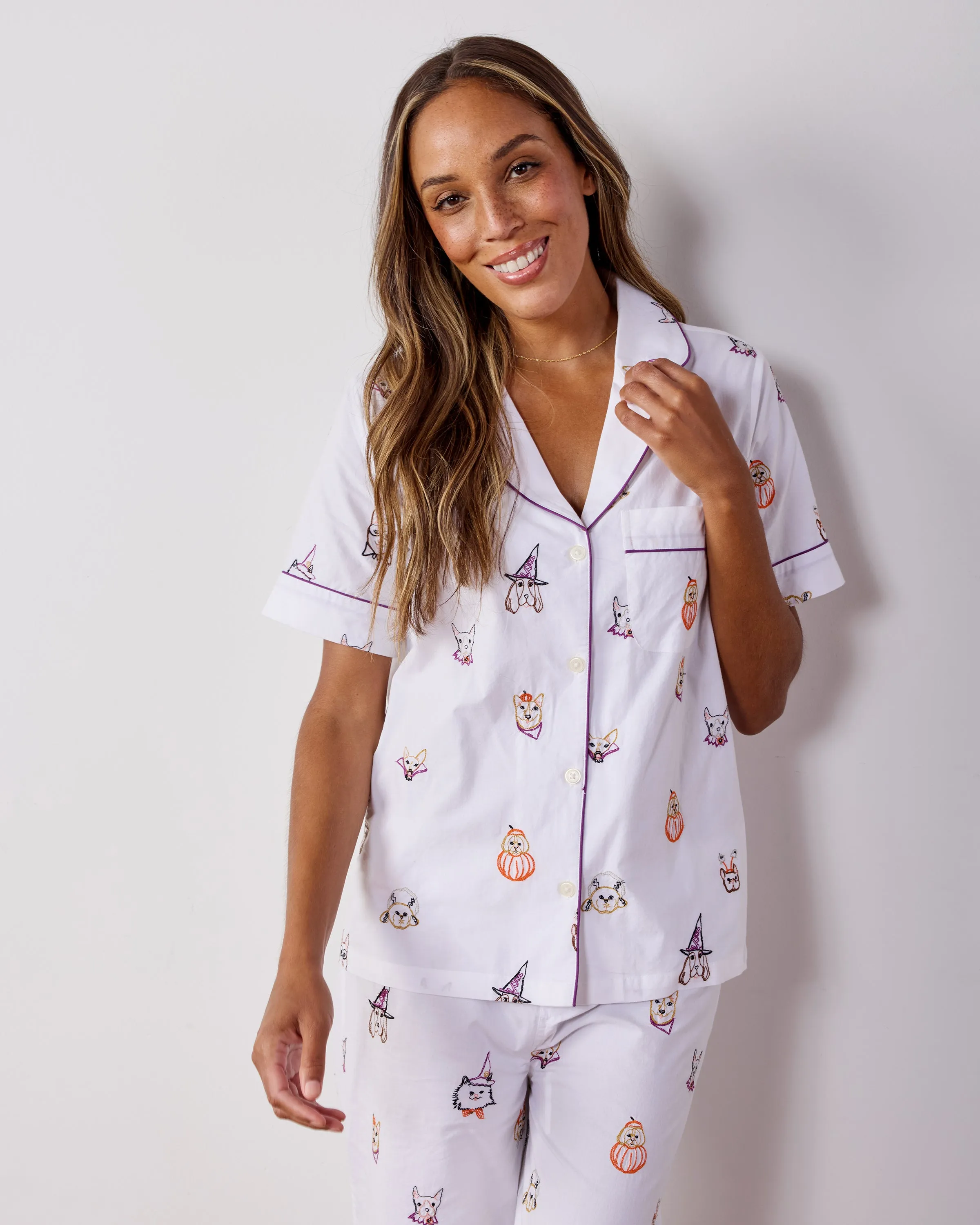 Halloween Hounds - Short Sleeve Top & Cropped Pants Set - Cloud sold by Printfresh product image thumbnail 2