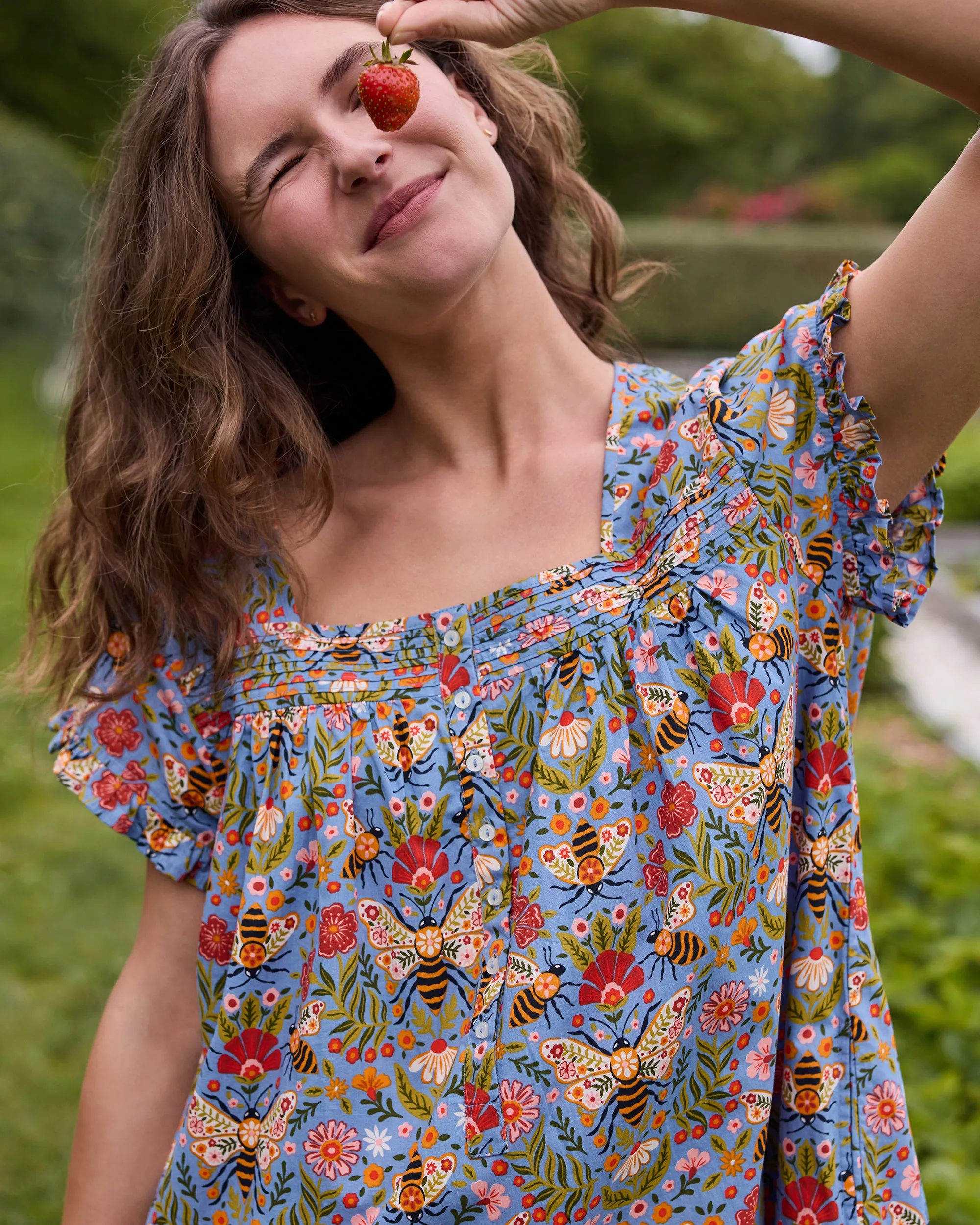 Bee Tapestry - Pintuck Nightgown - Delphinium Blue sold by Printfresh product image thumbnail 5