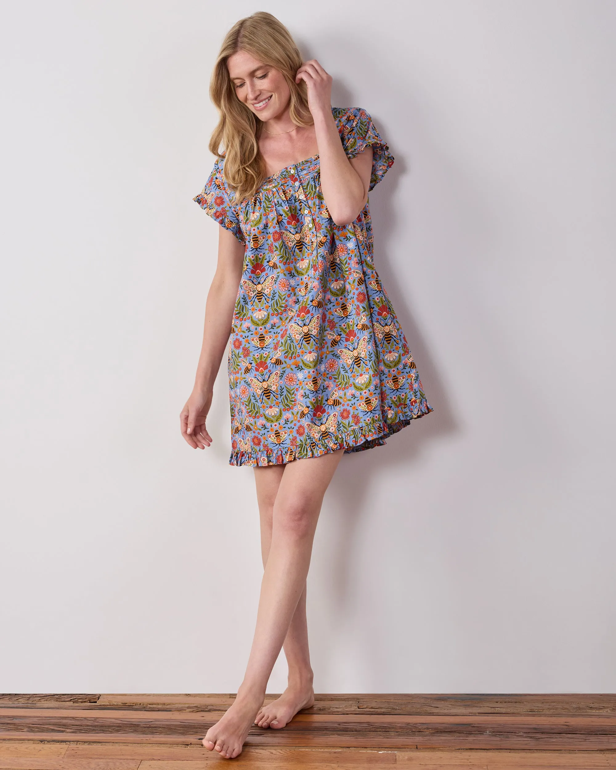 Bee Tapestry - Pintuck Nightgown - Delphinium Blue sold by Printfresh product image thumbnail 4