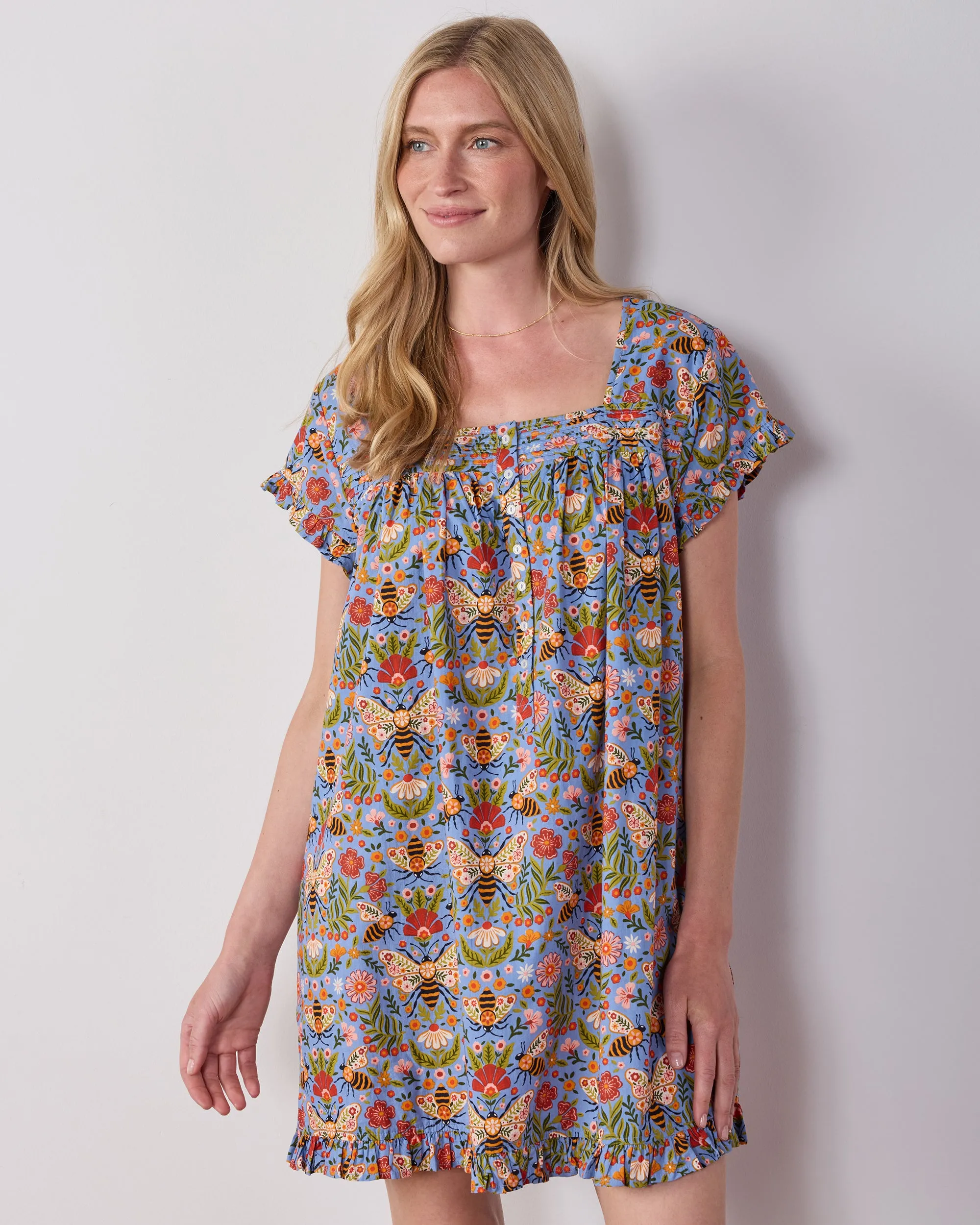 Bee Tapestry - Pintuck Nightgown - Delphinium Blue sold by Printfresh product image thumbnail 3