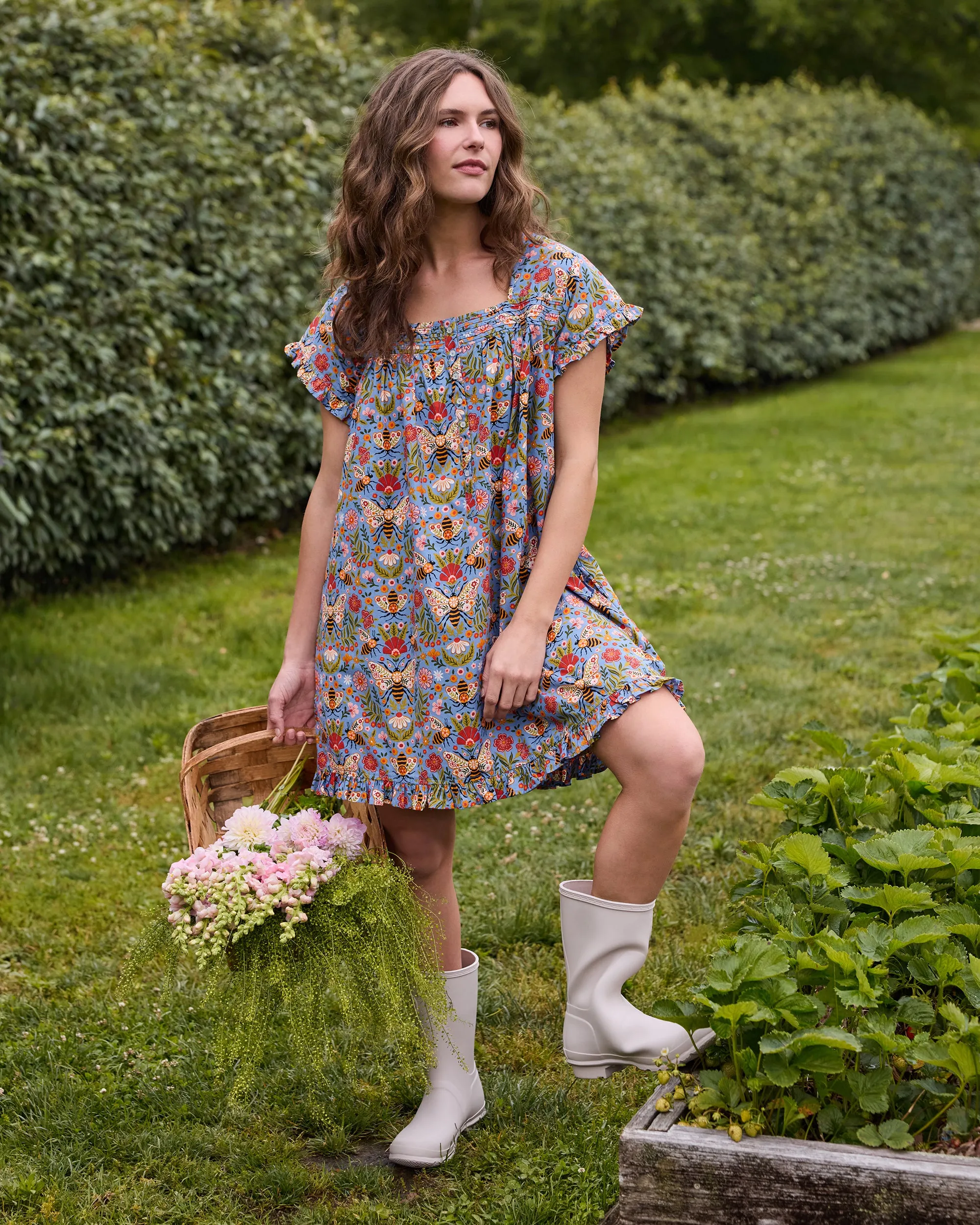 Bee Tapestry - Pintuck Nightgown - Delphinium Blue sold by Printfresh product image thumbnail 2
