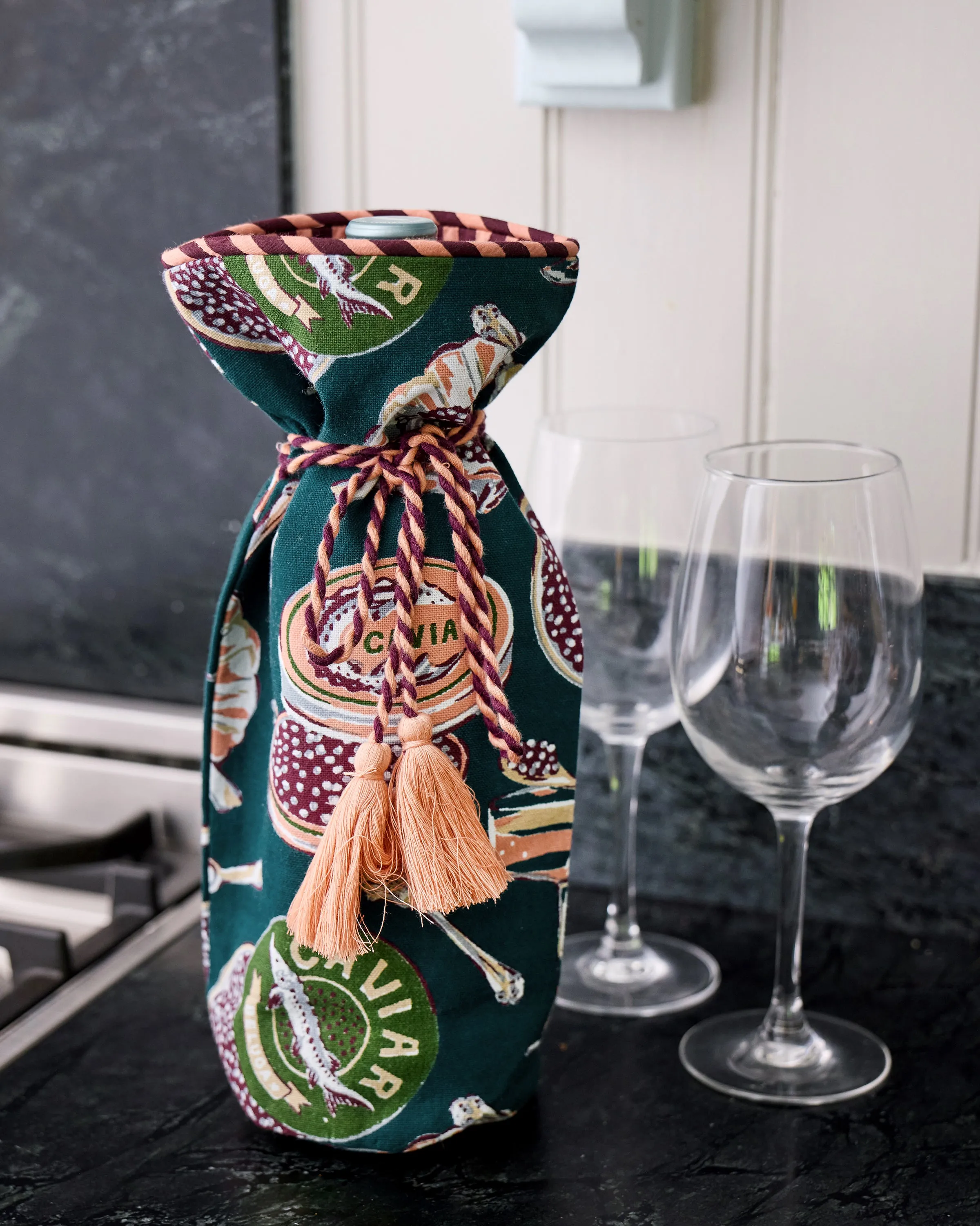 Champagne & Caviar - Wine Bag - Peacock Feather sold by Printfresh product image thumbnail 2