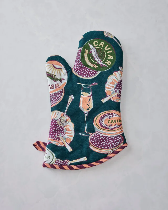Champagne & Caviar - Oven Mitt - Peacock Feather made by Printfresh
