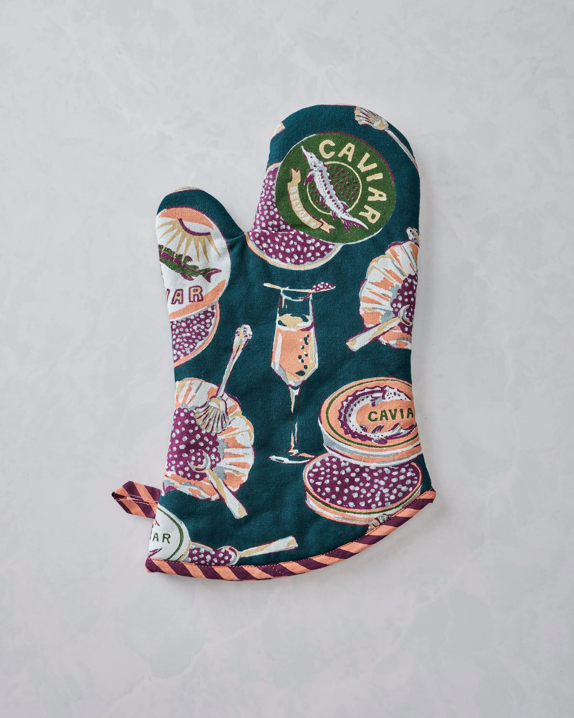 Champagne & Caviar - Oven Mitt - Peacock Feather sold by Printfresh