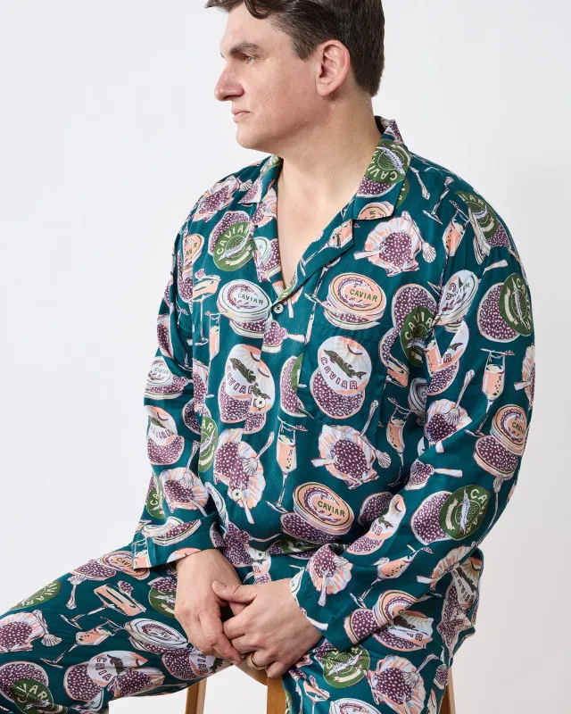 Champagne & Caviar - Men's Eco Satin Long PJ Set - Peacock Feather made by Printfresh