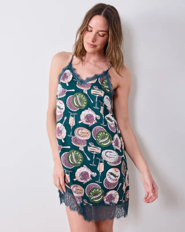 Champagne & Caviar - Eco Satin Aimee Nightie - Peacock Feather made by Printfresh