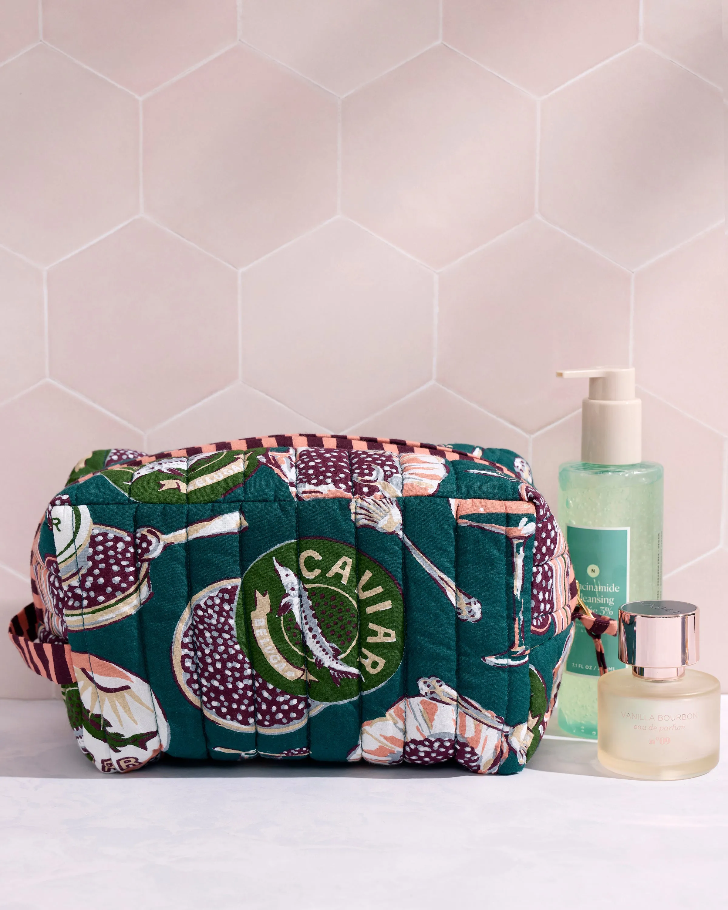 Champagne & Caviar - Traveler Tote & Quilted Pouch Bundle - Peacock Feather sold by Printfresh product image thumbnail 4