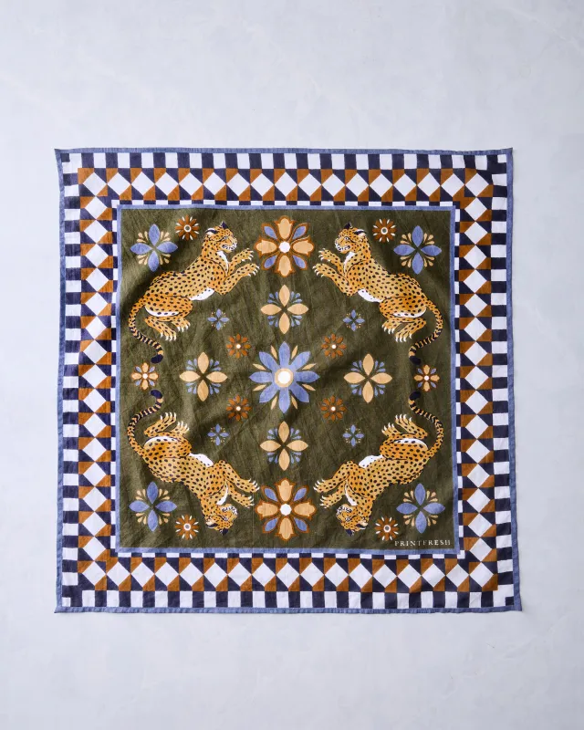 Bagheera Kaleidoscope - Printed Bandana Scarf - Olive made by Printfresh