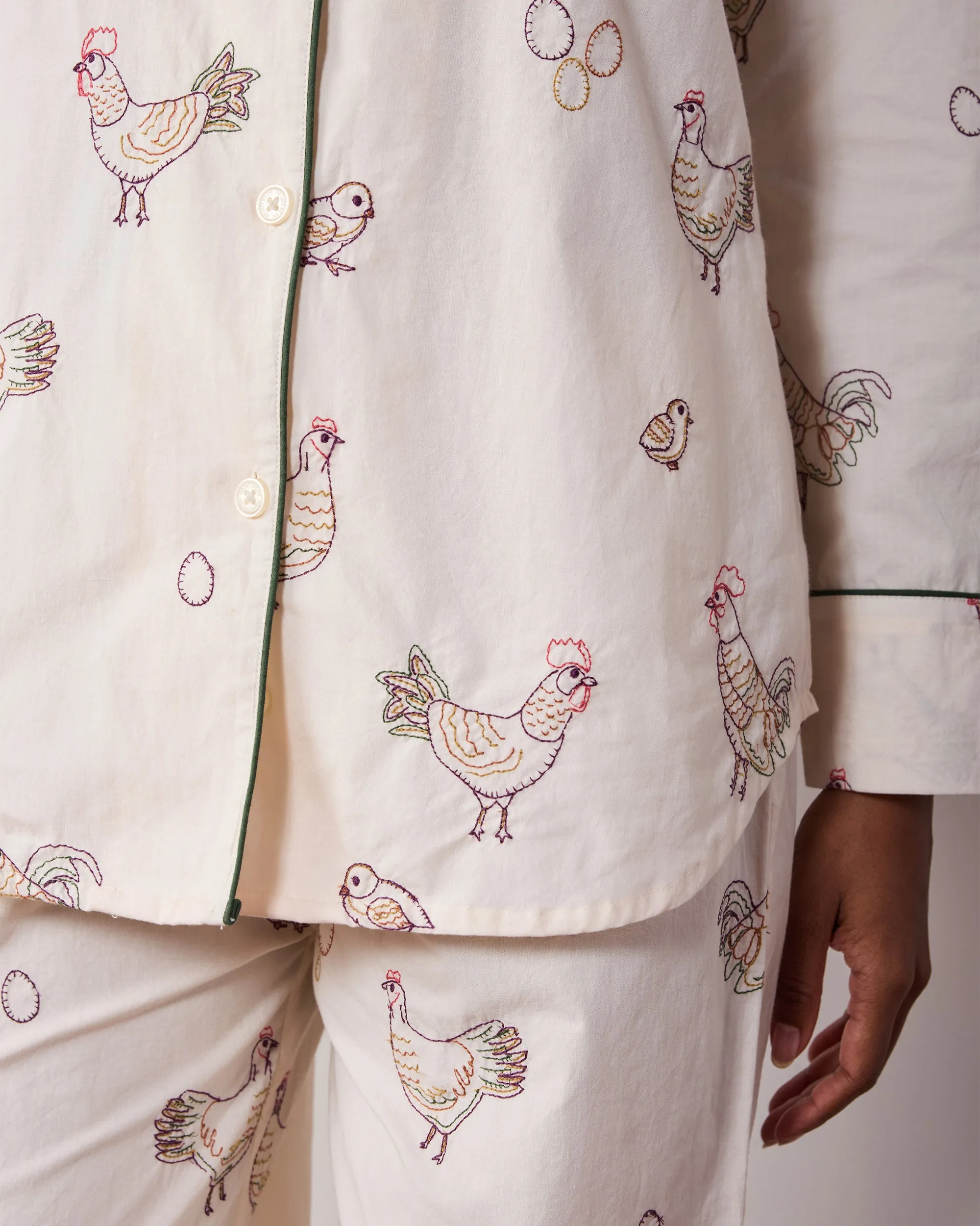 Embroidered Hens - Petite Long PJ Set - Buff sold by Printfresh product image thumbnail 4