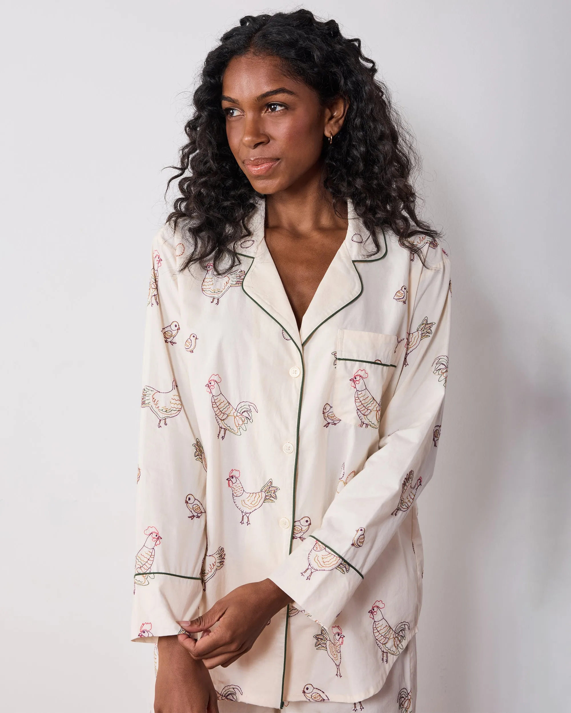 Embroidered Hens - Petite Long PJ Set - Buff sold by Printfresh product image thumbnail 5