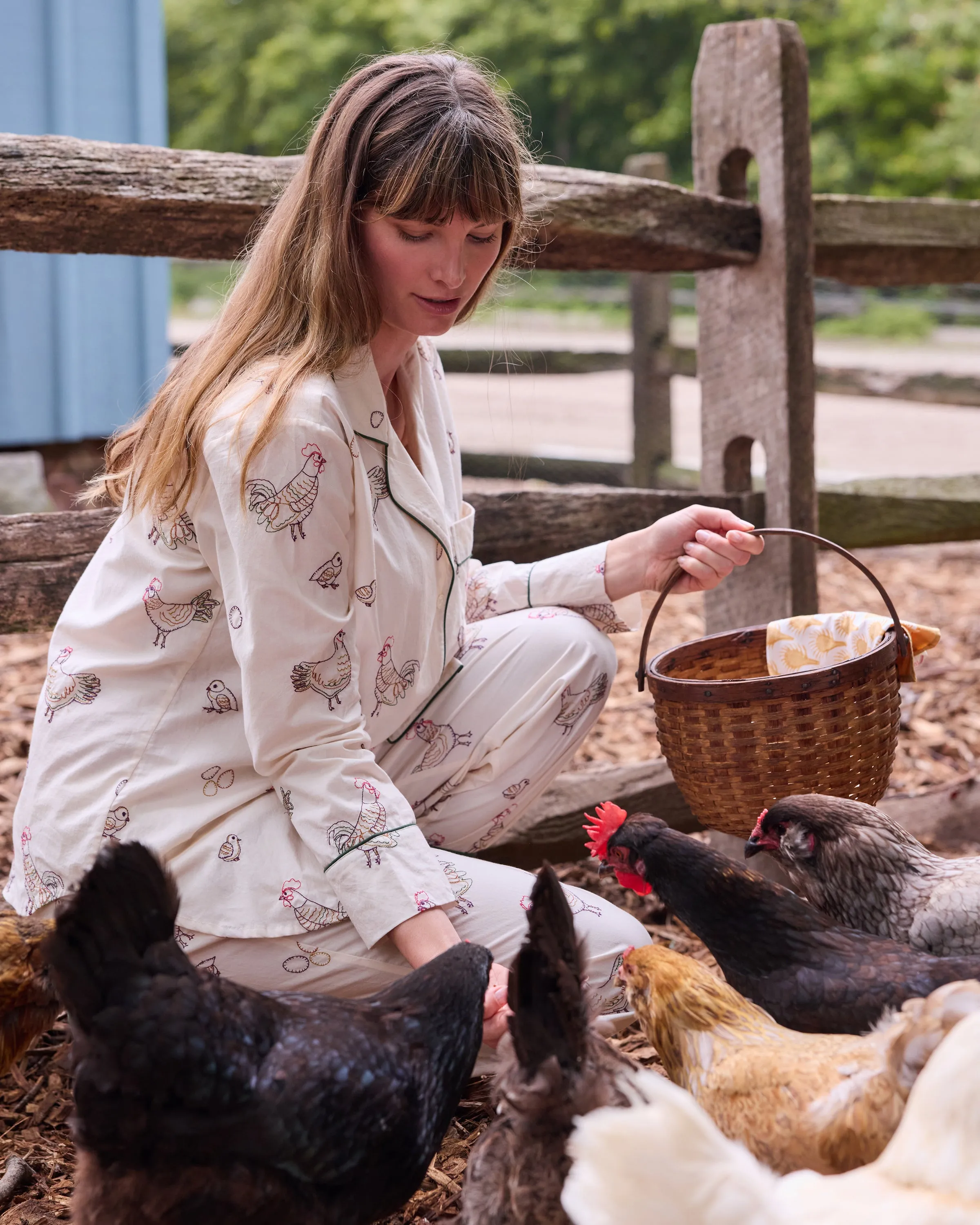 Embroidered Hens - Long PJ Set - Buff sold by Printfresh product image thumbnail 2