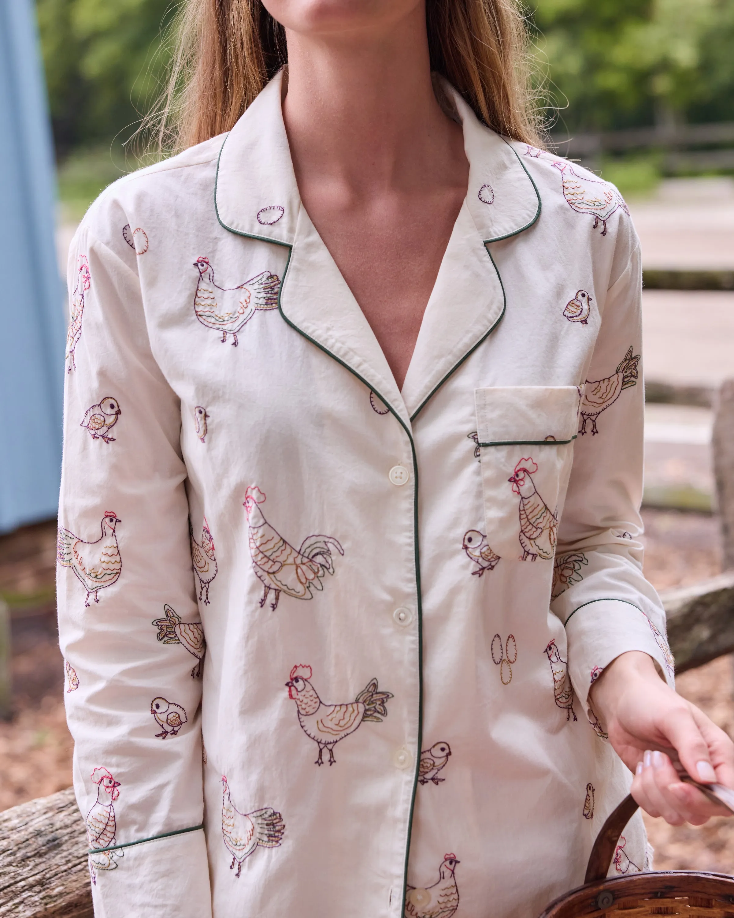 Embroidered Hens - Long PJ Set - Buff sold by Printfresh product image thumbnail 3