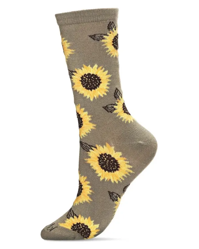 Olive Combo - Majestic Flower Sunflower Bamboo Crew Sock - Infinity Classics International Inc. made by Printfresh