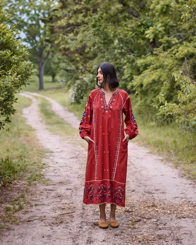 Nevada Cross Stitch - Grace Dress - Folk Red made by Printfresh