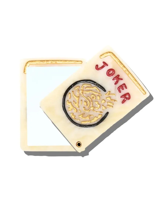 Ivory Combo - Hand Painted Joker Mahjong Compact Mirror - Solar Eclipse made by Printfresh