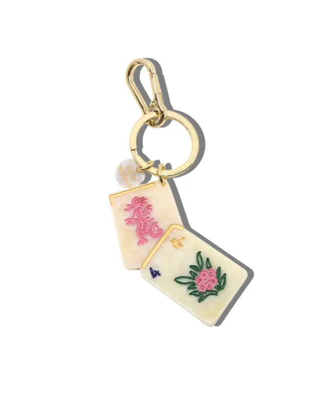 Ivory Combo - Hand Painted Flower Mahjong Bag Charm + Keychain - Solar Eclipse made by Printfresh