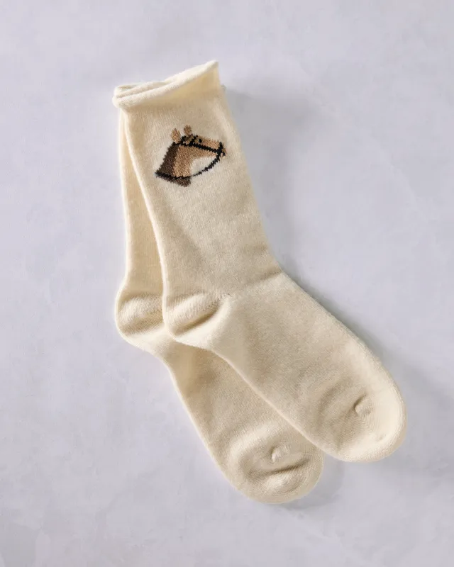 Ivory - Horse Cashmere Crew Sock - Hansel from Basel made by Hansel From Basel