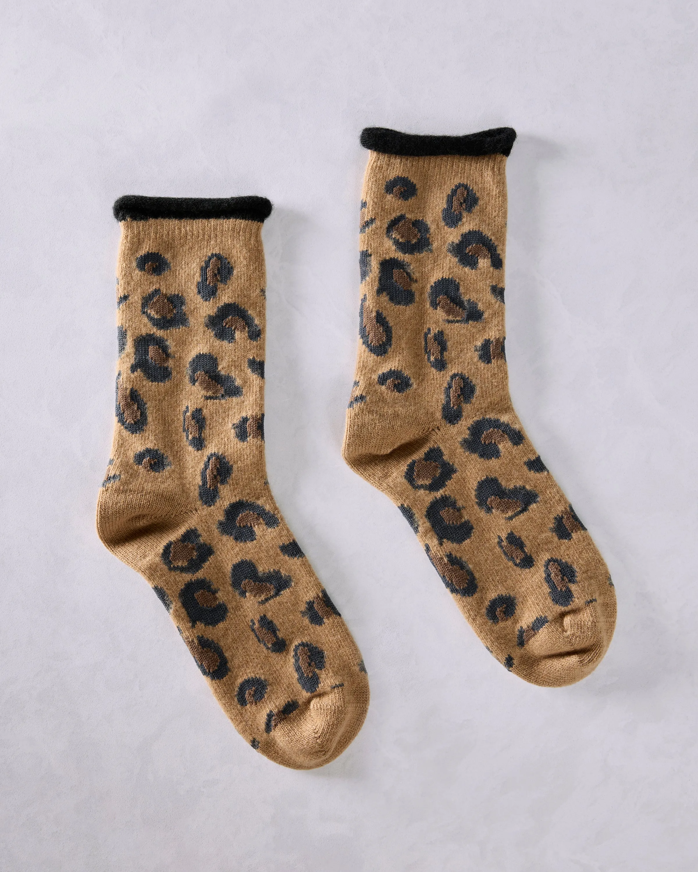 Camel - Cheetah Cashmere Crew Sock - Hansel from Basel sold by Printfresh
