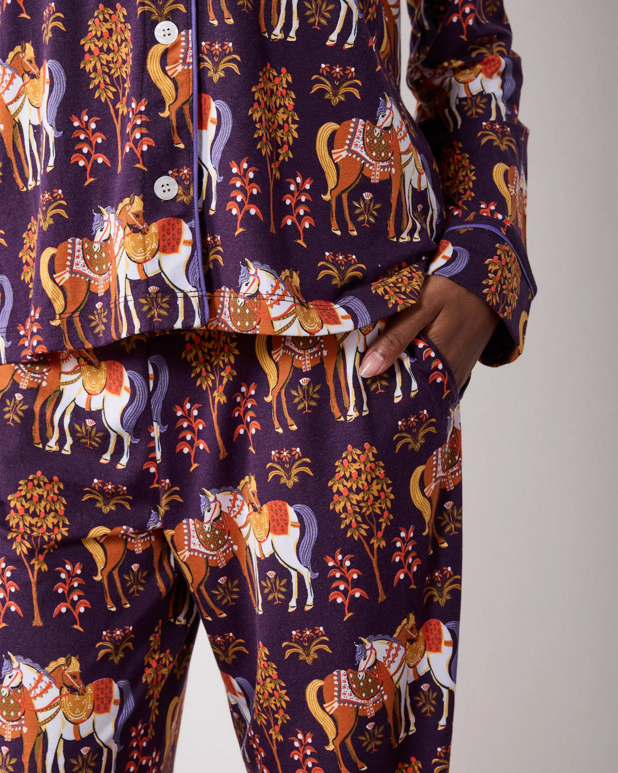 Queen’s Horses - Organic Pima Modal Knit Long PJ Set - Deep Aubergine sold by Printfresh product image thumbnail 4