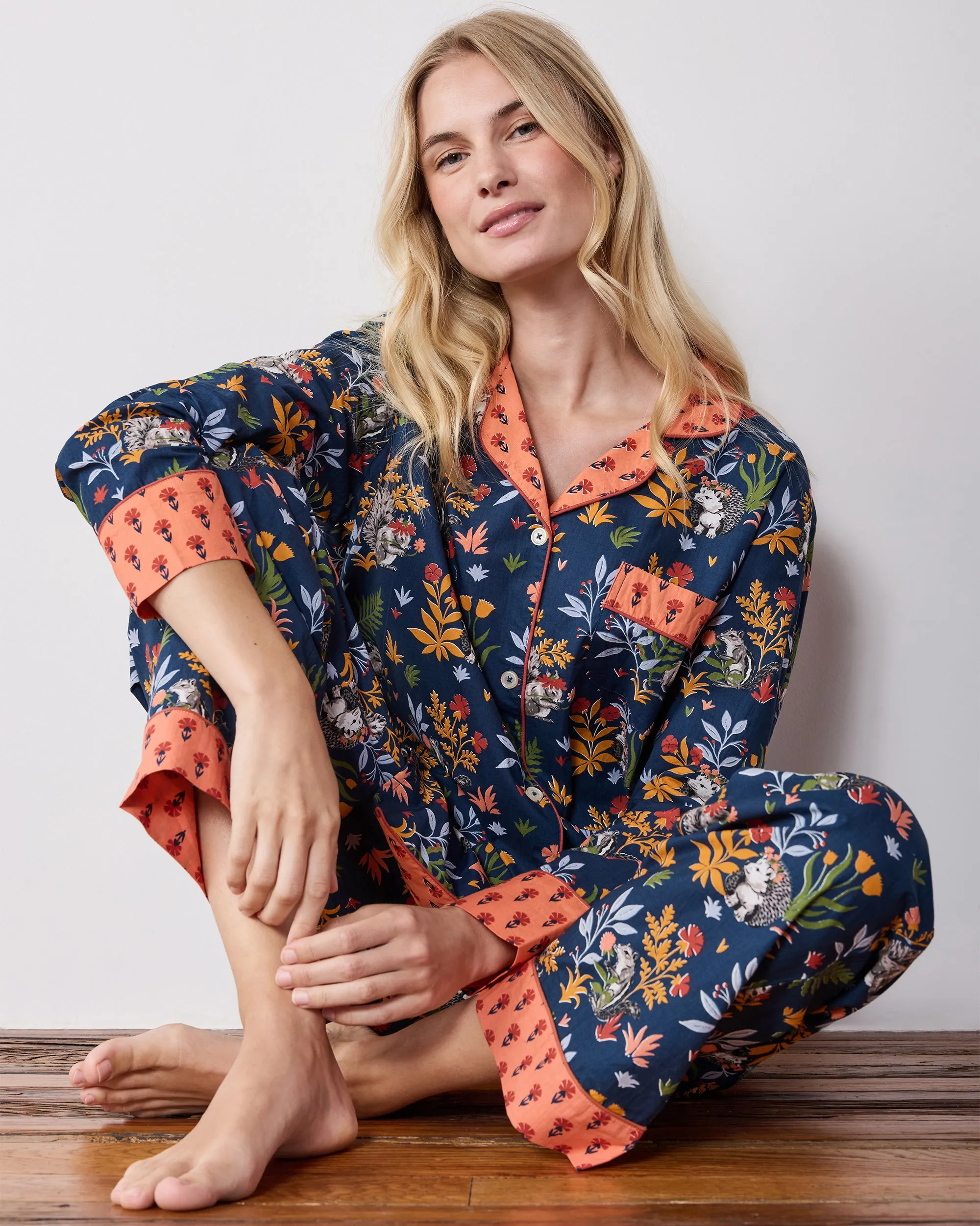 Woodland Critters - Petite Long PJ Set - Indigo sold by Printfresh