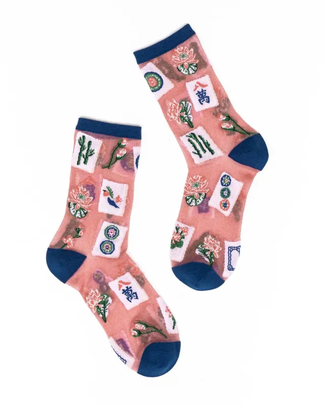Multi - Mahjong Sheer Shimmer Crew Sock - Sock Candy made by Printfresh