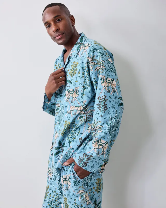 Camel's Courtyard - Men’s Lightweight Flannel Long PJ Set - Slate Blue made by Printfresh