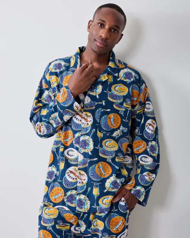 Champagne & Caviar - Men’s Lightweight Flannel Long PJ Set - Navy made by Printfresh