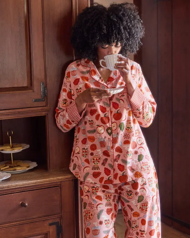 Autumn Cafe - Long PJ Set - Rose Hip made by Printfresh