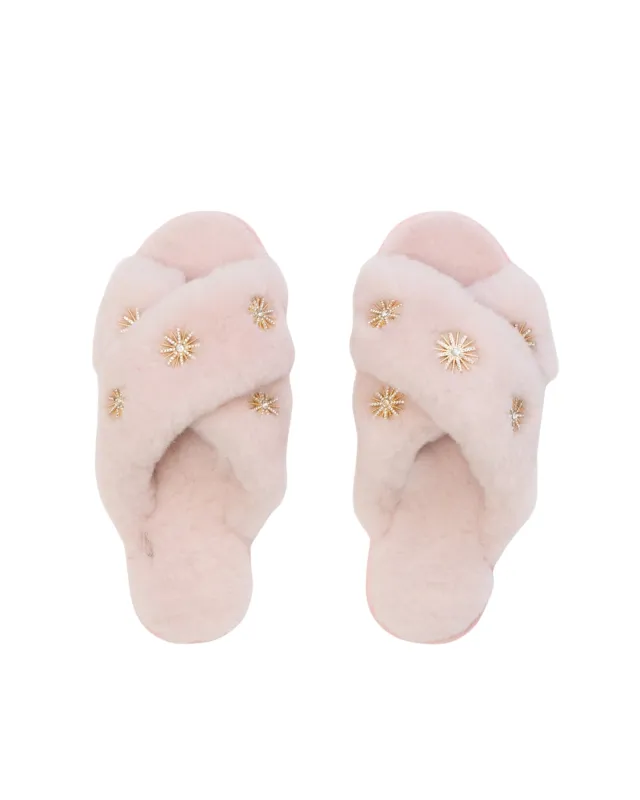 Pink Taffy - Sheepskin Slippers with Rhinestones - Pissenlit made by Pissenlit