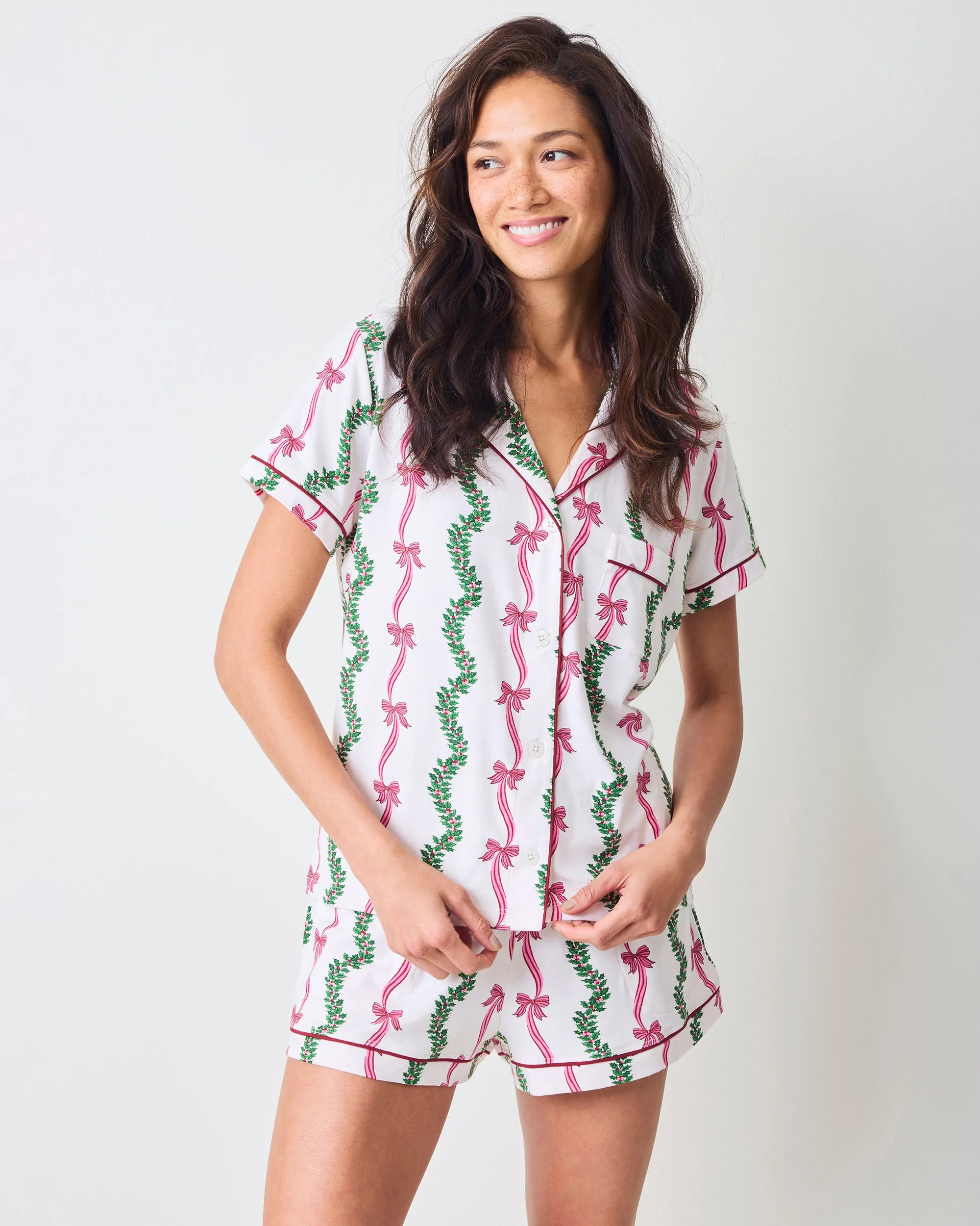 Ribbons & Bows - Organic Pima Modal Knit Short PJ Set - Vanilla Cream sold by Printfresh