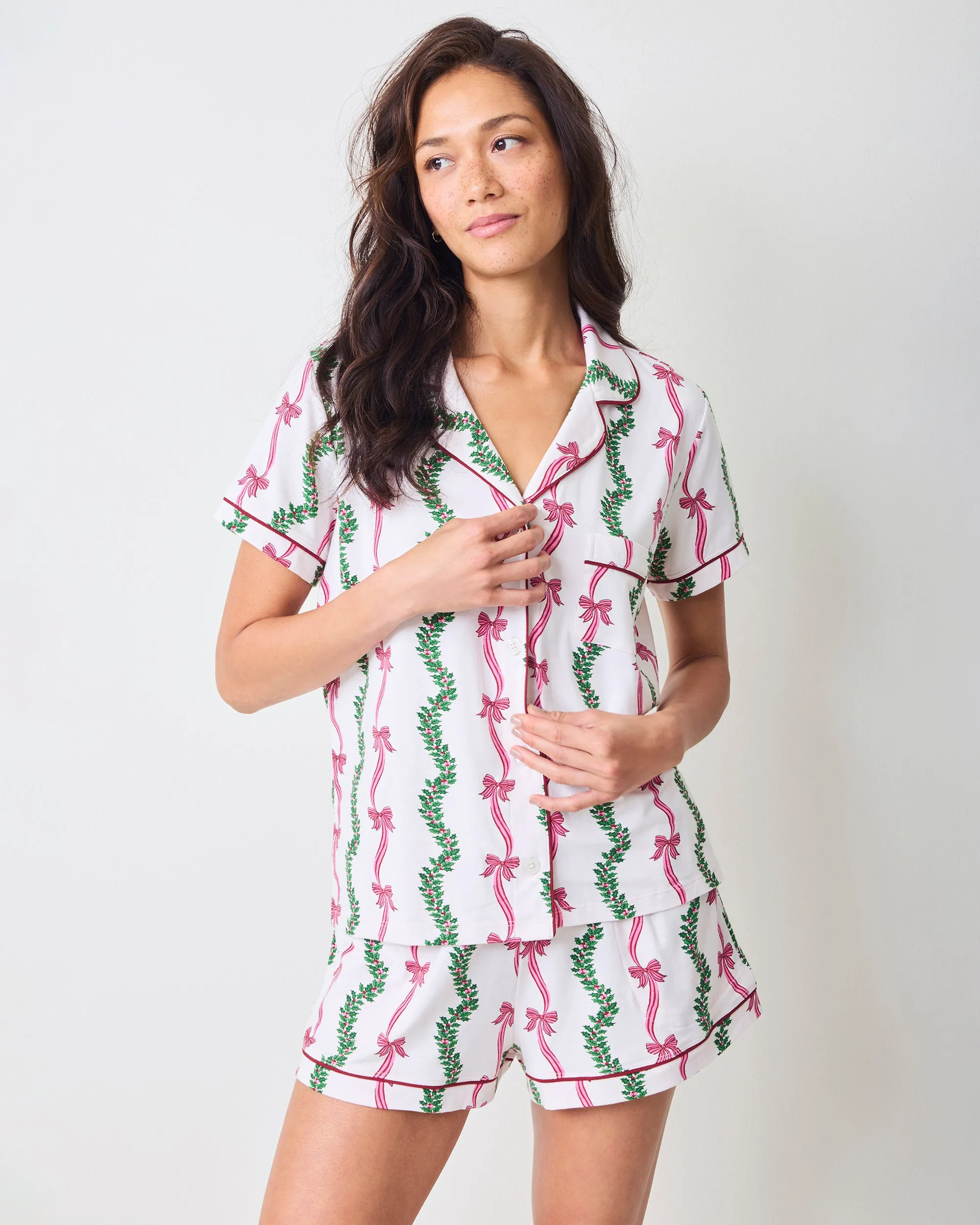 Ribbons & Bows - Organic Pima Modal Knit Short PJ Set - Vanilla Cream sold by Printfresh product image thumbnail 4