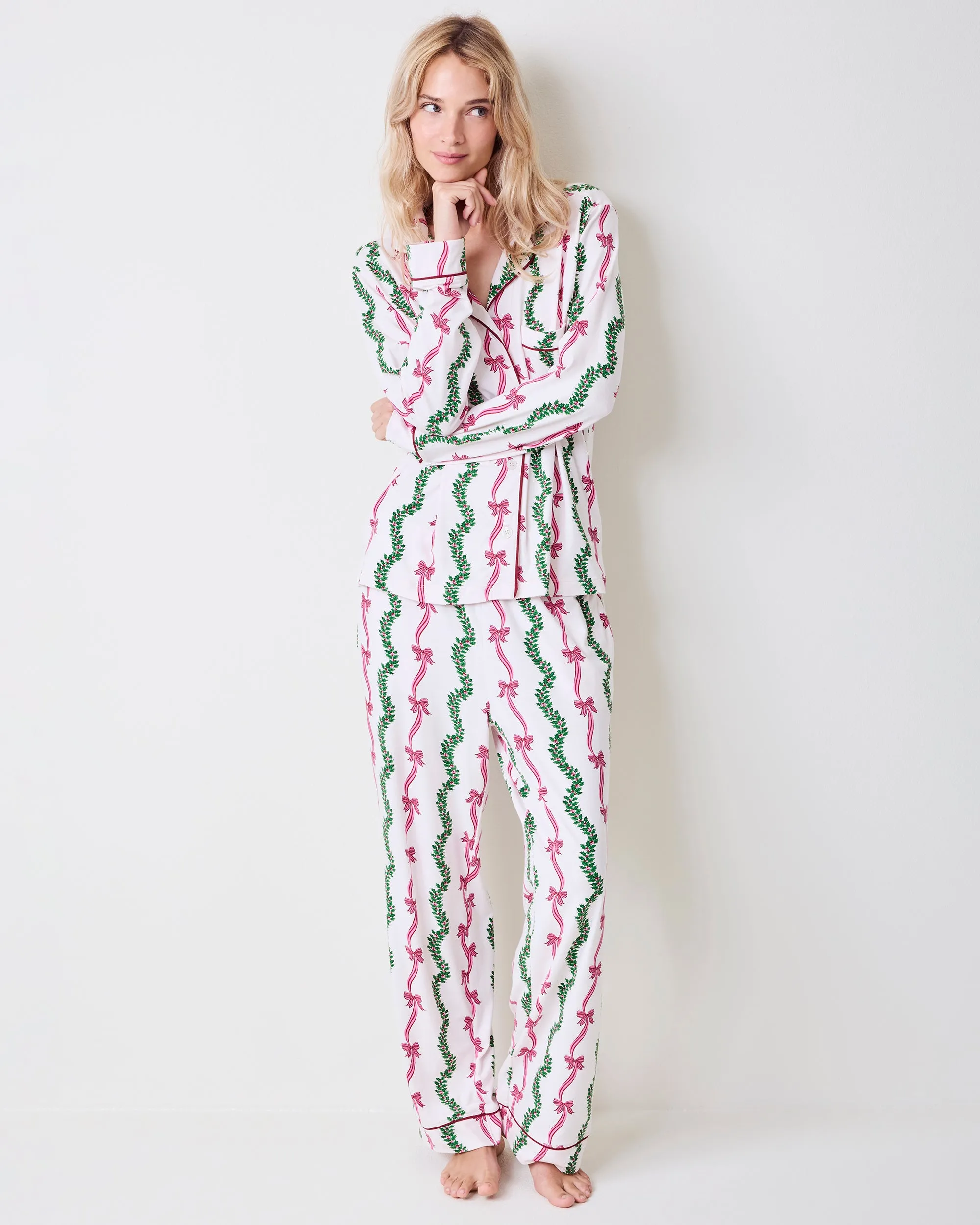 Ribbons & Bows - Organic Pima Modal Knit Long PJ Set - Vanilla Cream sold by Printfresh product image thumbnail 4