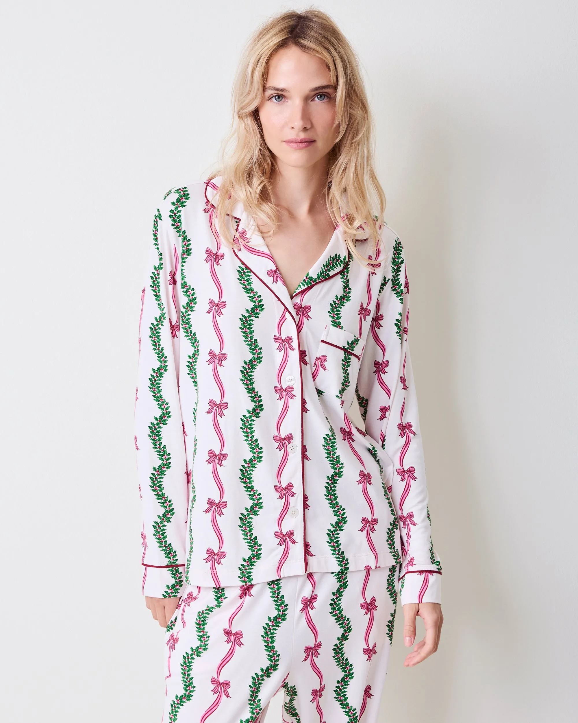 Ribbons & Bows - Organic Pima Modal Knit Long PJ Set - Vanilla Cream sold by Printfresh product image thumbnail 5