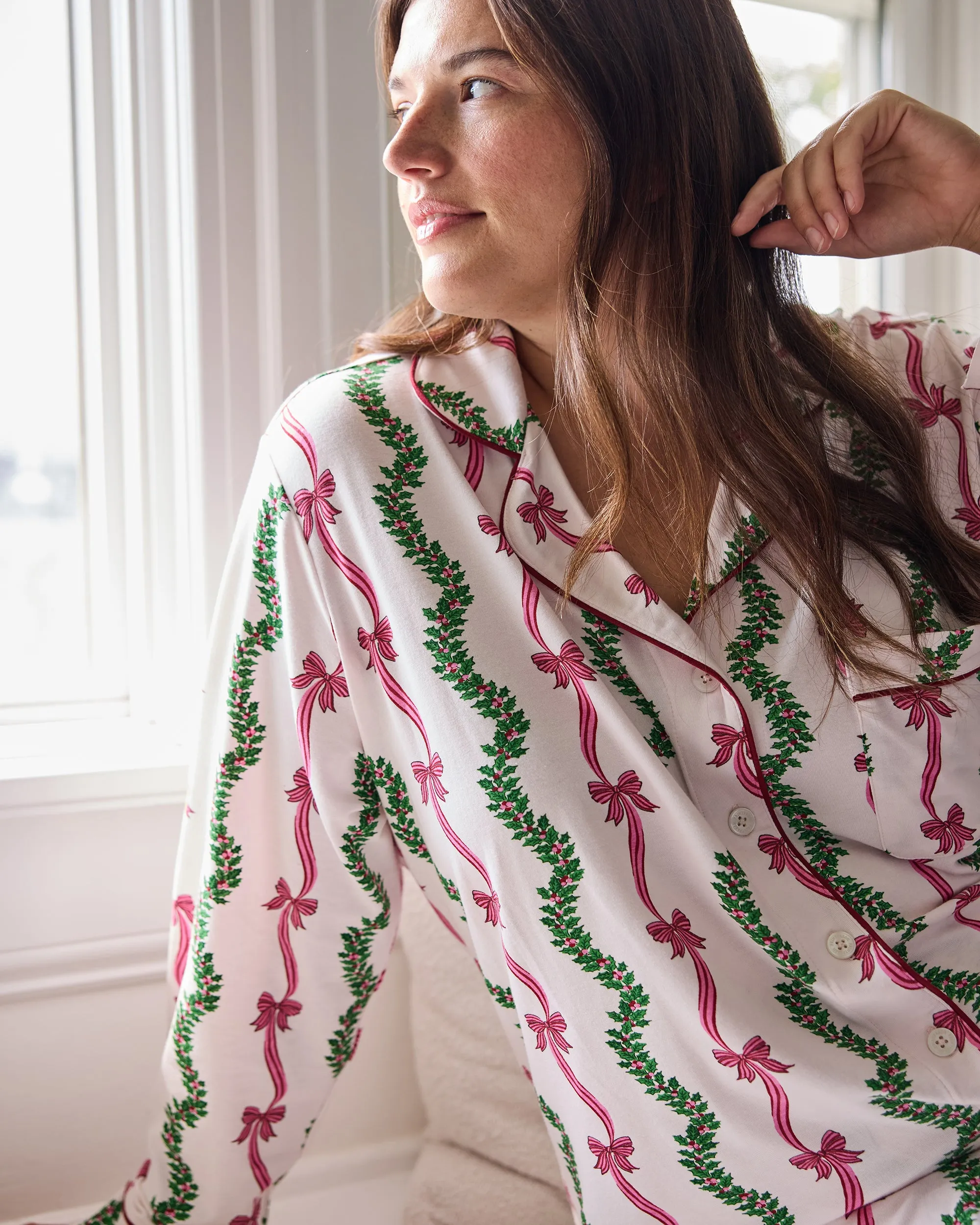 Ribbons & Bows - Organic Pima Modal Knit Long PJ Set - Vanilla Cream sold by Printfresh product image thumbnail 3