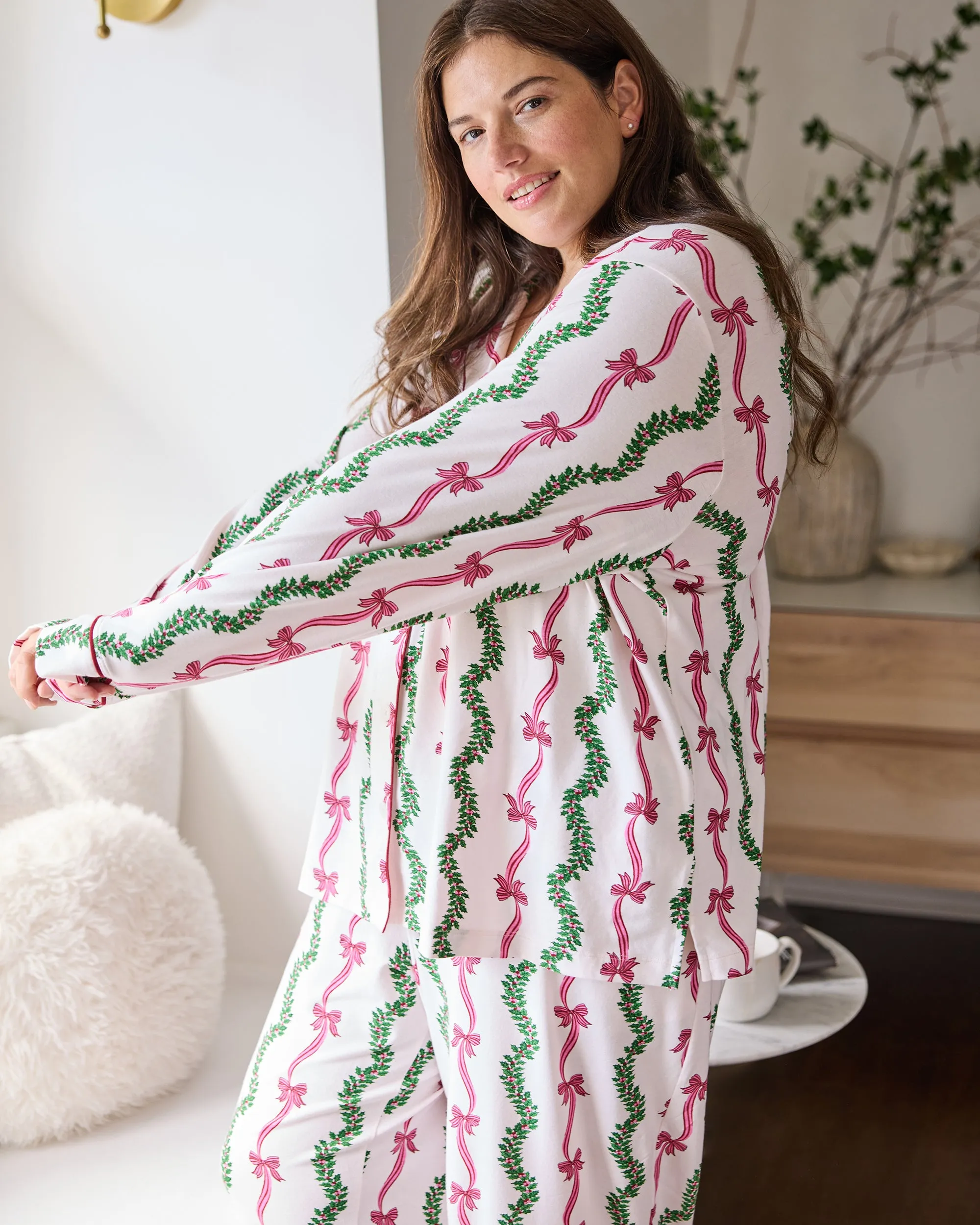 Ribbons & Bows - Organic Pima Modal Knit Long PJ Set - Vanilla Cream sold by Printfresh product image thumbnail 2