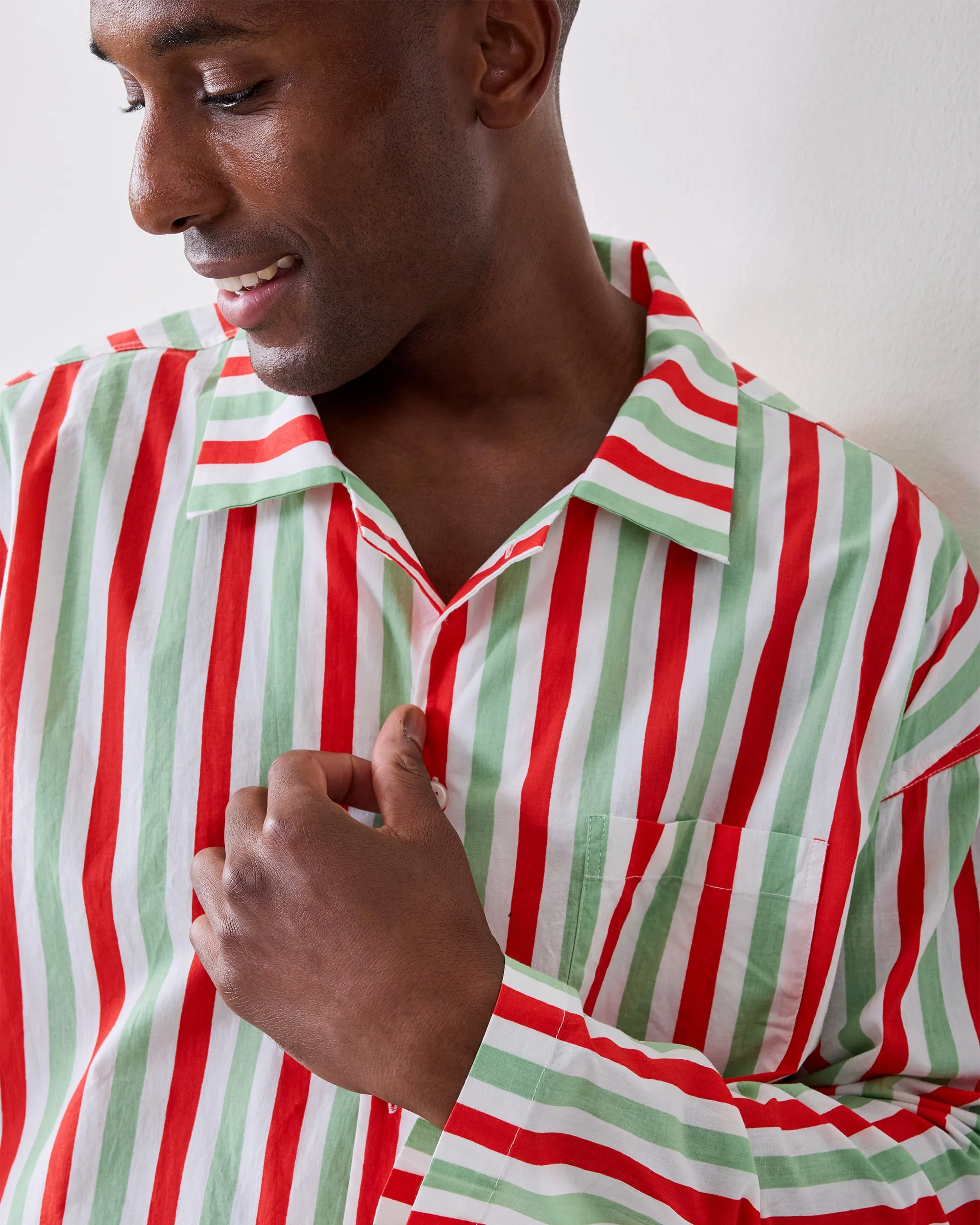 Elf Stripes - Men’s Long PJ Set - Sage & Cherry sold by Printfresh product image thumbnail 4