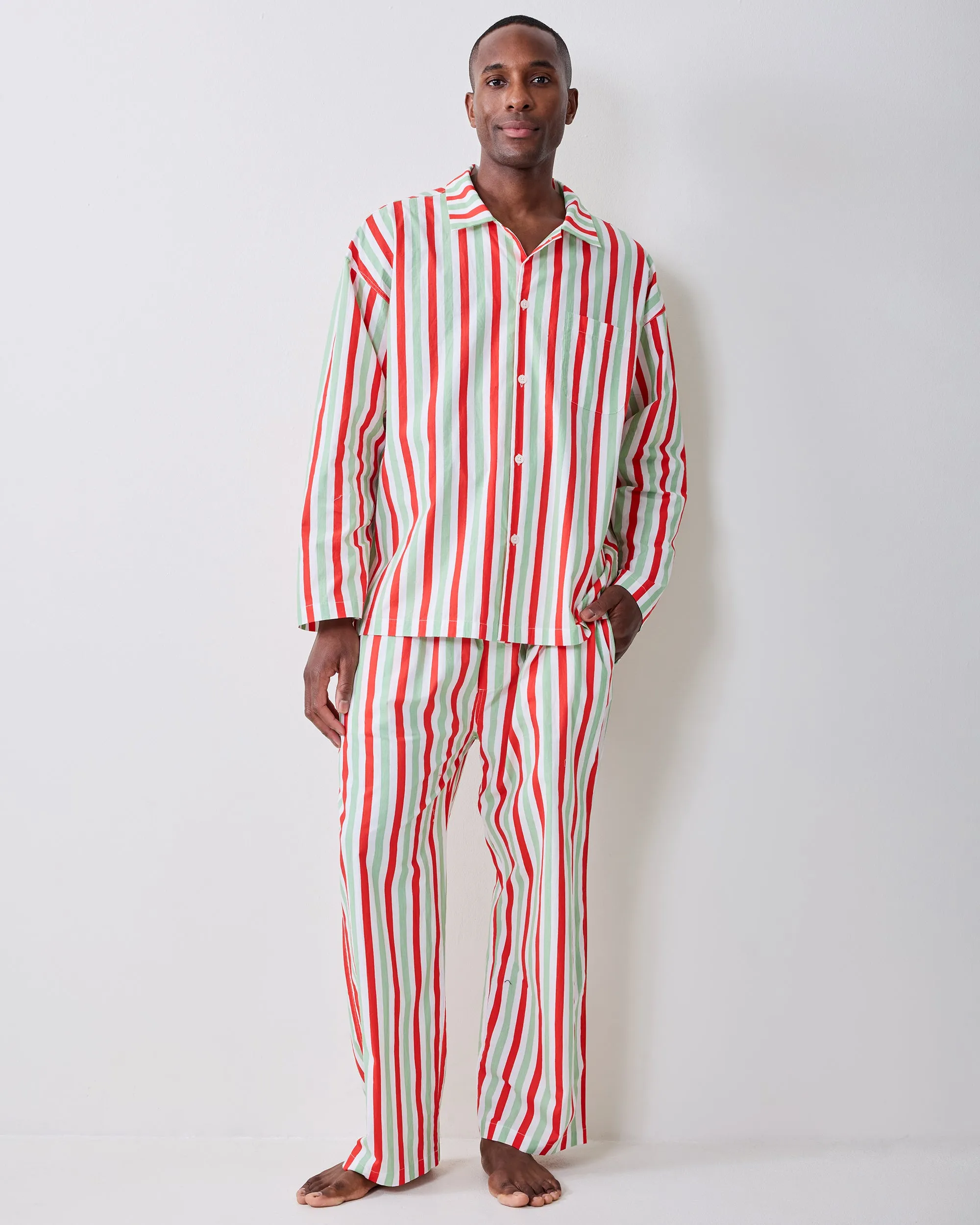 Elf Stripes - Men’s Long PJ Set - Sage & Cherry sold by Printfresh product image thumbnail 2