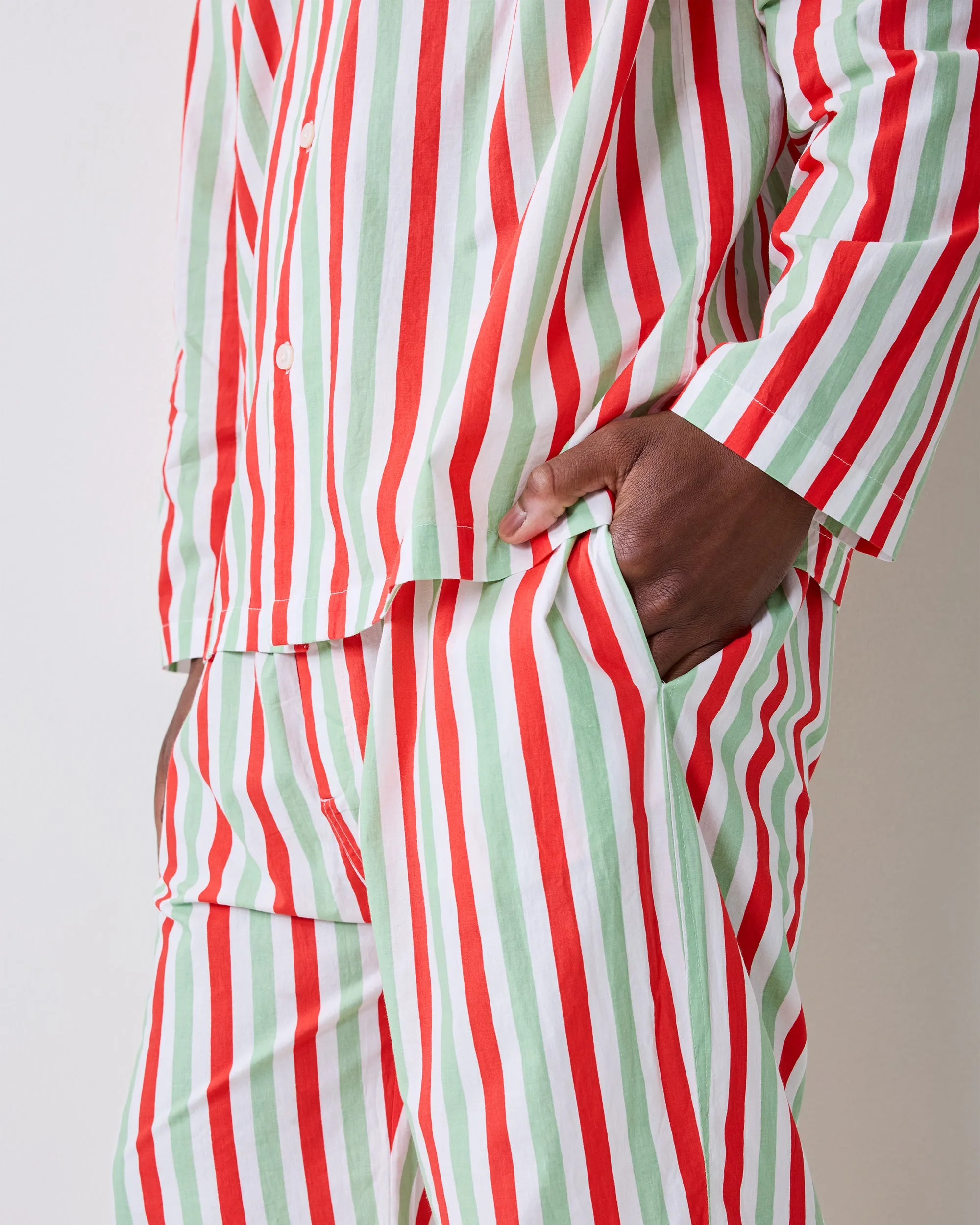 Elf Stripes - Men’s Long PJ Set - Sage & Cherry sold by Printfresh product image thumbnail 5