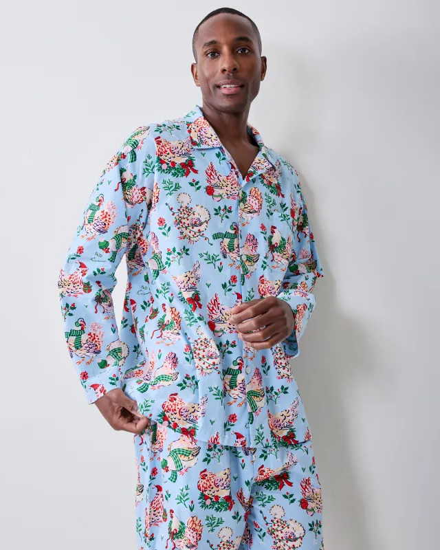 Holiday Hens - Men’s Long PJ Set - Pale Blue made by Printfresh